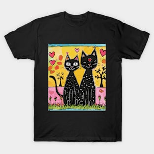 Feline Love 2024 Valentines Day Drawing T-Shirt